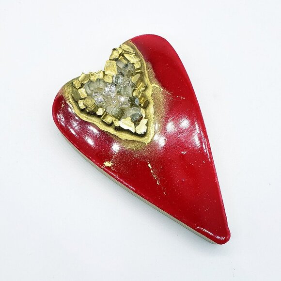 Handcrafted Red Resin Heart with Crushed Glass - Picture 1 of 2